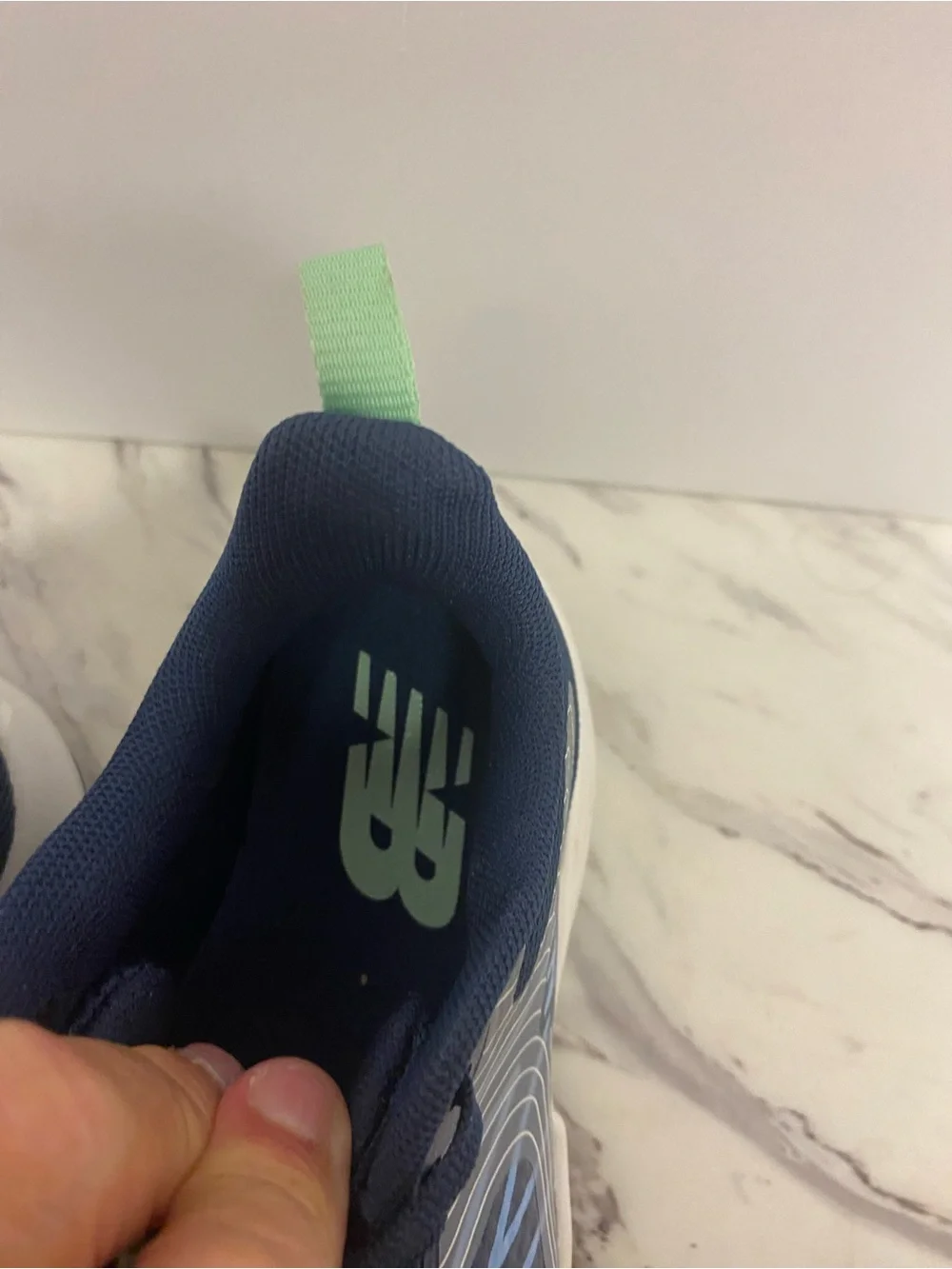 New Balance Kids Navy Sneakers with Mint Accents